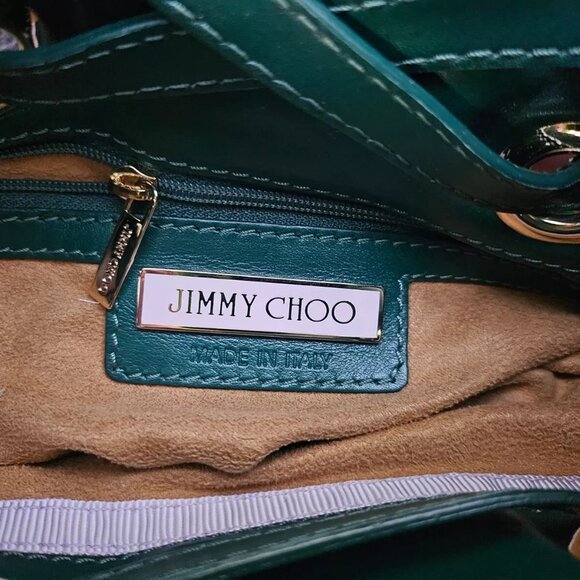 Jimmy Choo Shoulder Bag Roquette Bag Green Leopard Print Patent Leather Italy - Picture 10 of 14